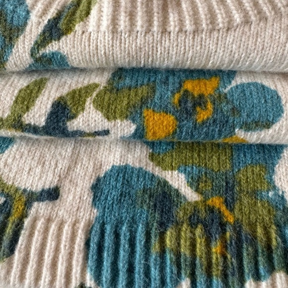 LOFT floral ivory teal cotton blend mock neck pullover sweater women's small - Picture 5 of 16